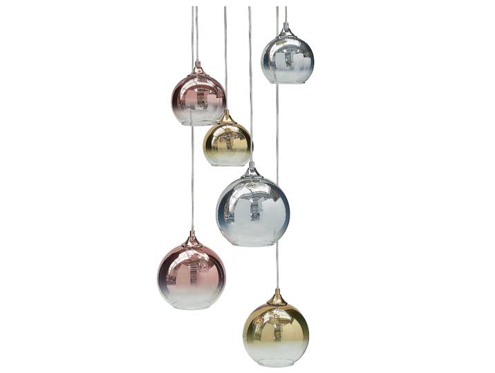 BELIANI Hängelampe Halbdurchsichtig Messing Kupfer Silber Glasschirme Eisen 6 Leuchte Modernes Design Wohnaccessoires Wohnzimmer