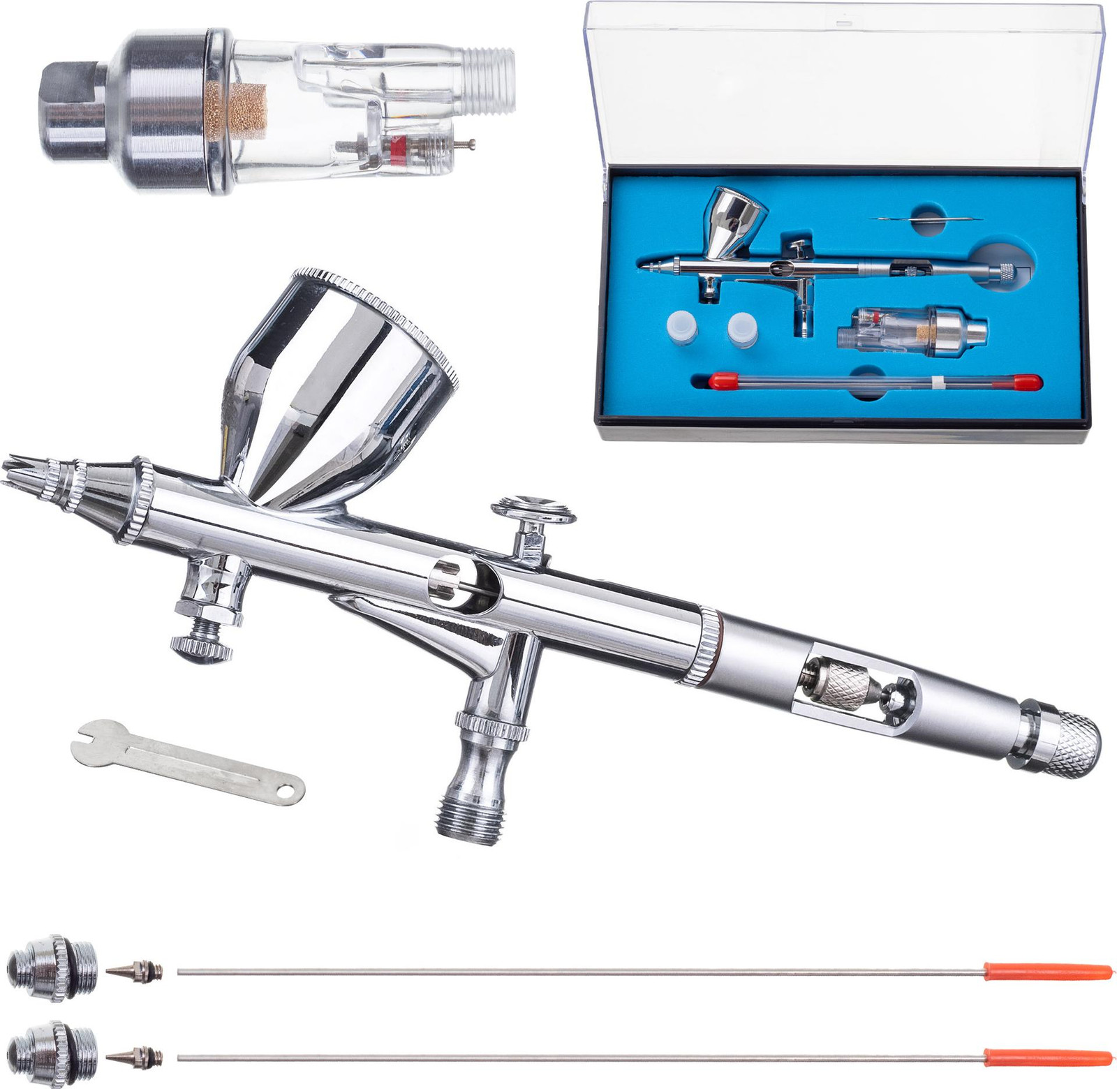 TC Technic Airbrush Set HS-80 met spuitmonden 0,2, 0,3, 0,5 en dehydrator voor modelbouw en tatoeages