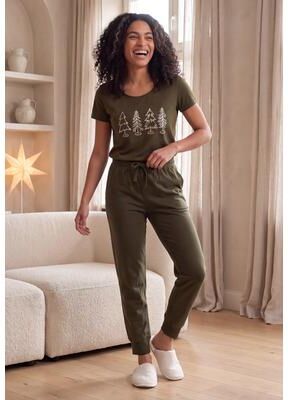 Plus Size Women's 100% Cotton Jersey Slub Scoopneck Short Sleeve Graphic Tee by Ellos Studio in Deep Olive Trees (Size 4X)