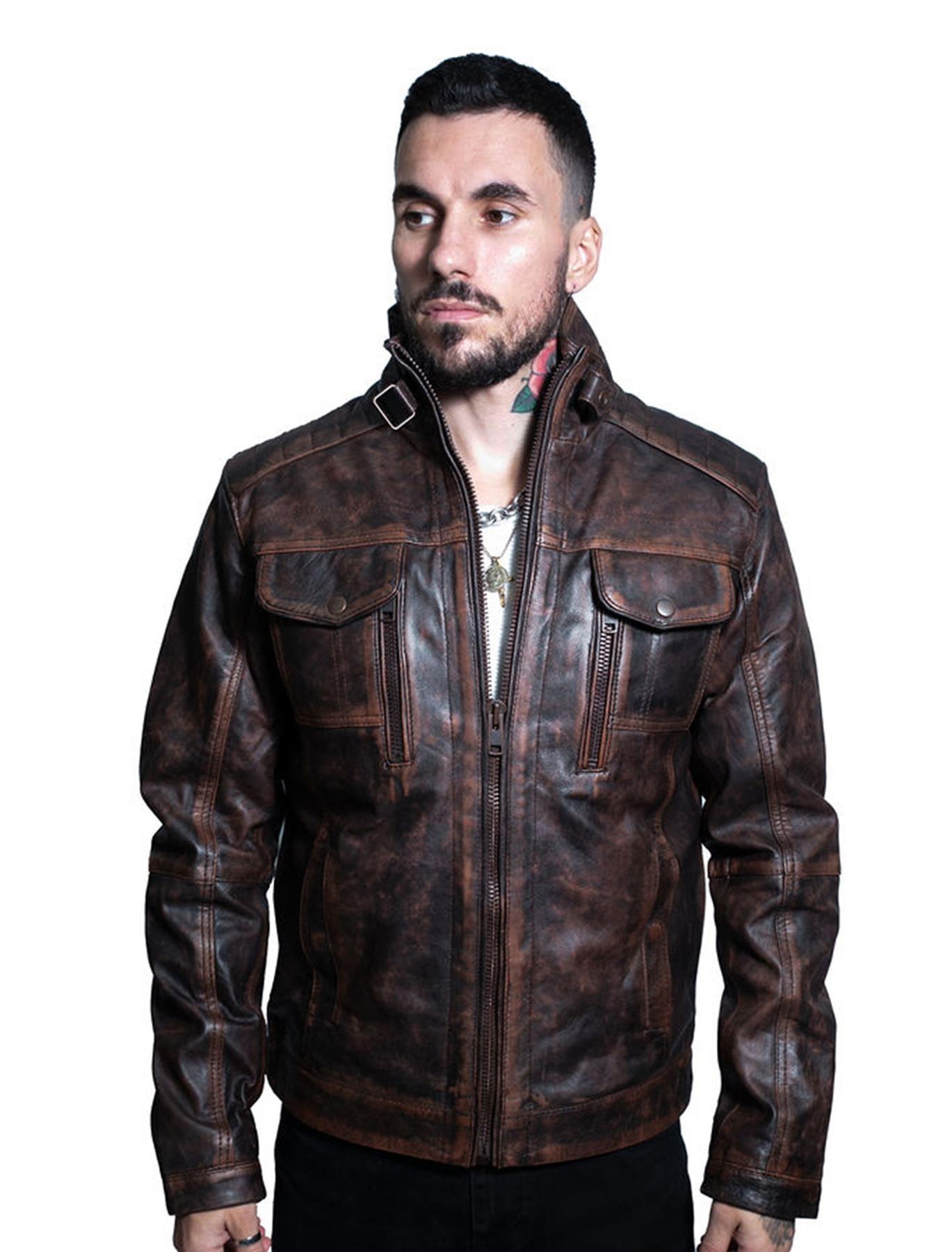 Vintage-Leder-Bikerjacke für Herren – Kapstadt