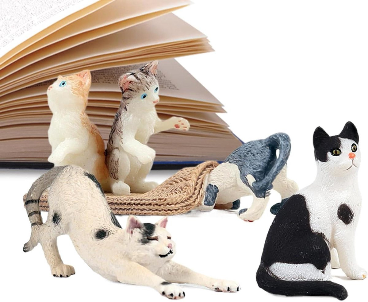 Set van 3 realistische katten beeldjes voor kinderen - Koe kat dierenfiguren decoratie