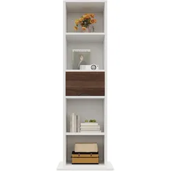 Merax Drehbarer Spiegelschrank 45x45x168 cm, weißer Aufbewahrungsschrank mit Ganzkörperspiegel, offenen Fächern & Schublade