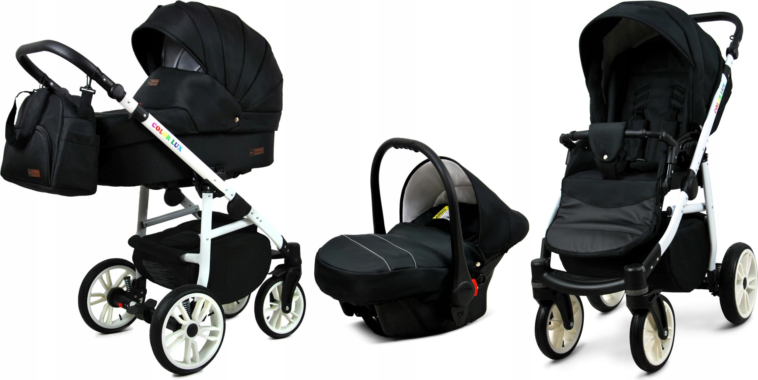 BabyLux Color Lux | 3in1 Kinderwagen Set | Onyx | Kombikinderwagen | Kinderwagenset | Buggy + B