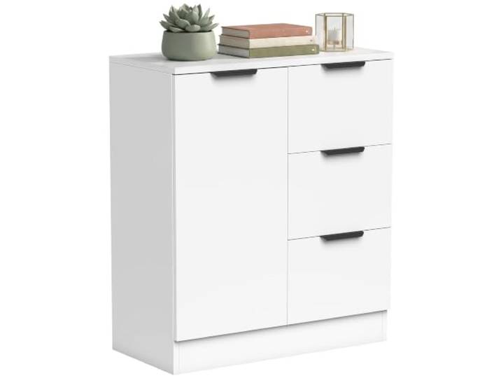 HOMCOM Sideboard, schmaler Wohnzimmerschrank mit 3 Schubladen und Soft-Close-Tür, freistehend, weiß
