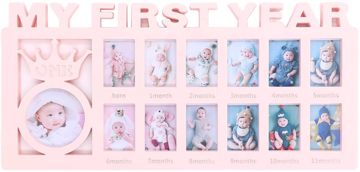 Dailygoods Pasgeboren Baby Fotolijst met 12 kleine fotolijstjes voor het eerste jaar