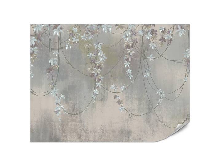 Muralo Fototapete für Wohnzimmer Abstrakte Blüten Lianen Beton Wand 300x210, Grau, Papier, Baum/Pflanze/Natur, Rechteckig, 300x210 cm, Tapeten & Wandverkleidungen, Fototapeten