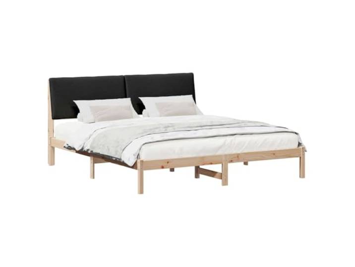KTHLBRH Bettgestell 180 x 200 cm mit Kopfteil braun und schwarz Massives Kiefernholz, feste Latten, Kopfteil gepolstert aus Polyester, Kapazität 200 kg