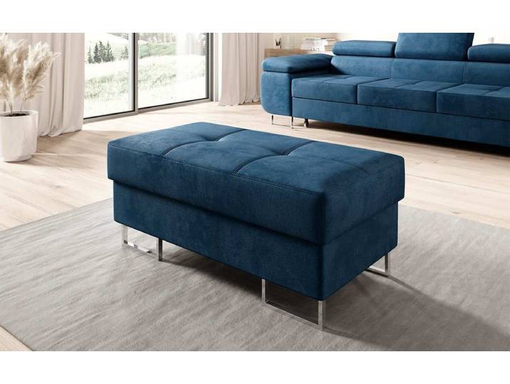 Beistellhocker Jess mit Stauraum - Blau - Samt - Luxusbetten24