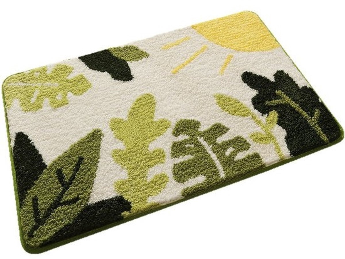 Zachte microvezel badmat met groene bladeren - 50 x 80 cm