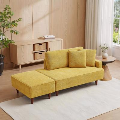 Modern Chaise Lounge with Ottoman & Throw Pillows, Boucle Upholstery & Wooden Feet by GDFStudio