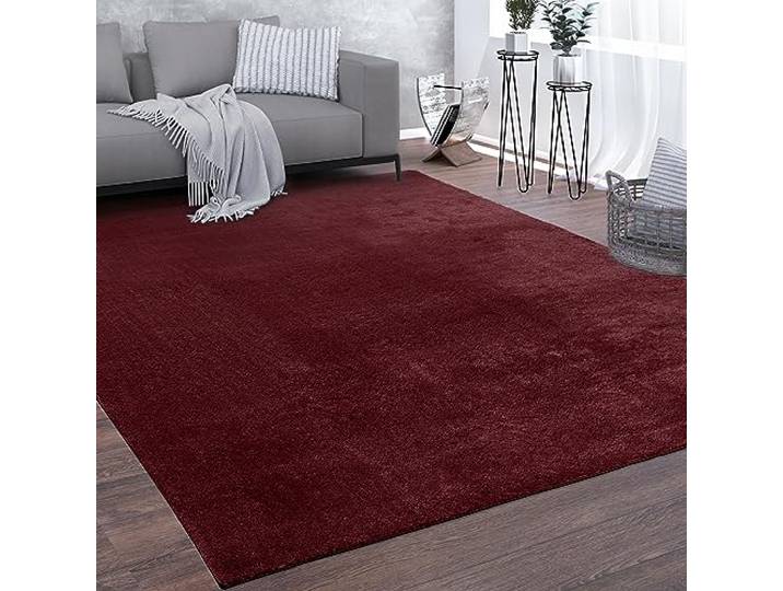 Paco Home Teppich Wohnzimmer Kurzflor Weich rutschfest Modern Einfarbiges Muster Rot, Grösse:160x220 cm