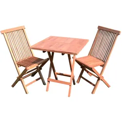 Mojawo, Gartentisch + Balkontisch, Teakholz Balkon-Set 3tlg. mit Tisch 60x60cm + 2 x Gartenstuhl Plantagenzucht