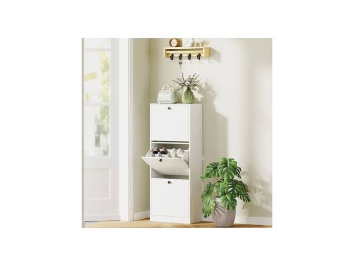 Armoire à chaussures - 3 volets - Capacité 12 paires - Blanc - 47×26×120 cm