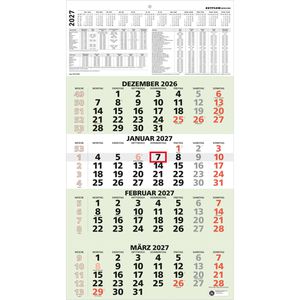 Zettler 4-Monatskalender 959, Recycling, mit Ferienübersicht, 4 Monate = 1 Blatt, mit Datumsschieber, 30 x 56 cm, Jahr 2027