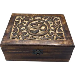 Large Wooden Keepsake Box 20x15x7.5cm -  Om