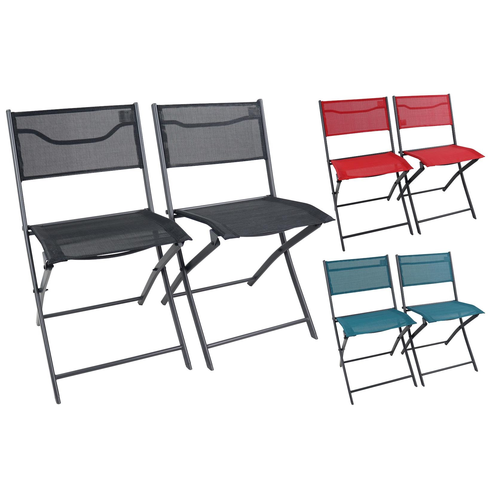 VCM 2er Set Klappstuhl Metall mit Textilene Bezug, Gartenstuhl klappbar, platzsparend, wetterbeständig, Balkonstuhl oder Terrasse, Outdoor Sumila