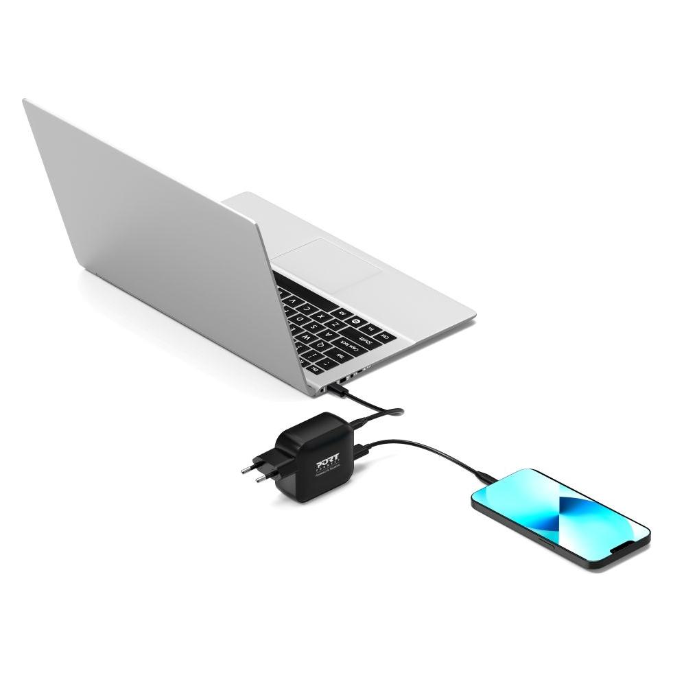 Port Designs Port WALL GaN2 CHARGER USB-C & USB-A 100W CtoC CABLE 2m (100 W, 3 Ports) (902100PEU)