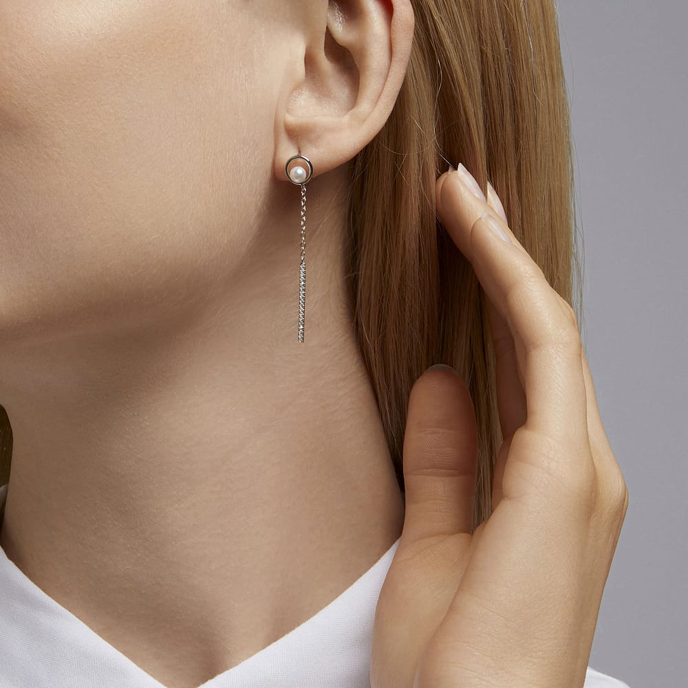 Boucles D'Oreilles Perle De Nuit En Argent 925/1000 Et Perle De Culture Femme