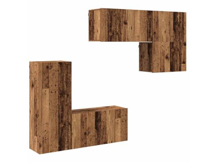KTHLBRH Wandmontierte TV-Einheit 5 Stück Holz Engineered Altholz Wandmontage, 5 Schränke mit Scharniertüren, Holz, Wohnzimmer, Wohnungen