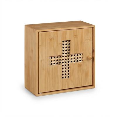 Relaxdays Medizinschrank, Bambus, Medikamentenschränkchen zum Hinstellen, HxBxT: 28 x 28 x 16 cm, Hausapotheke, natur