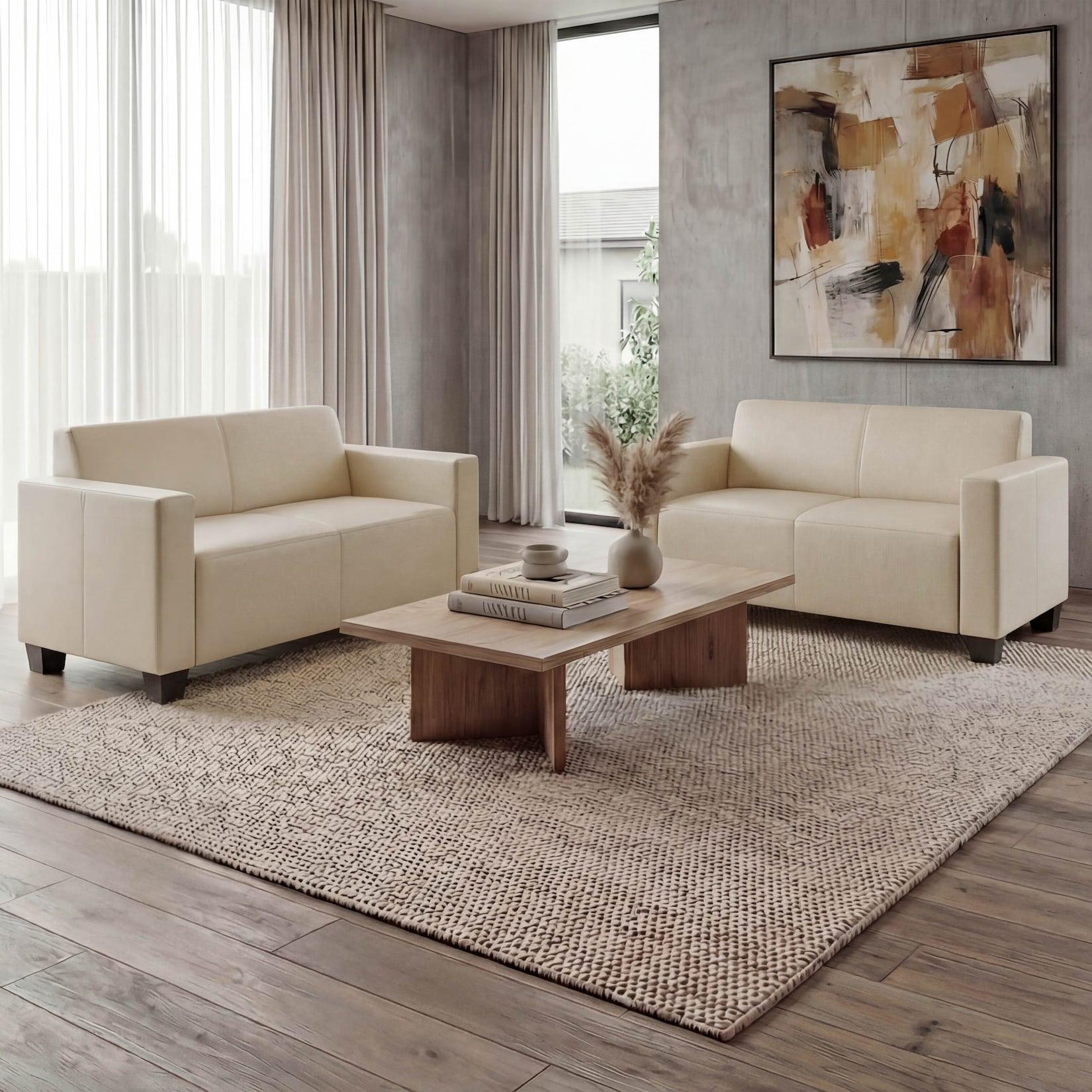 Sofa-Garnitur Couch-Garnitur 2x 2er Sofa Moncalieri Kunstleder ~ creme