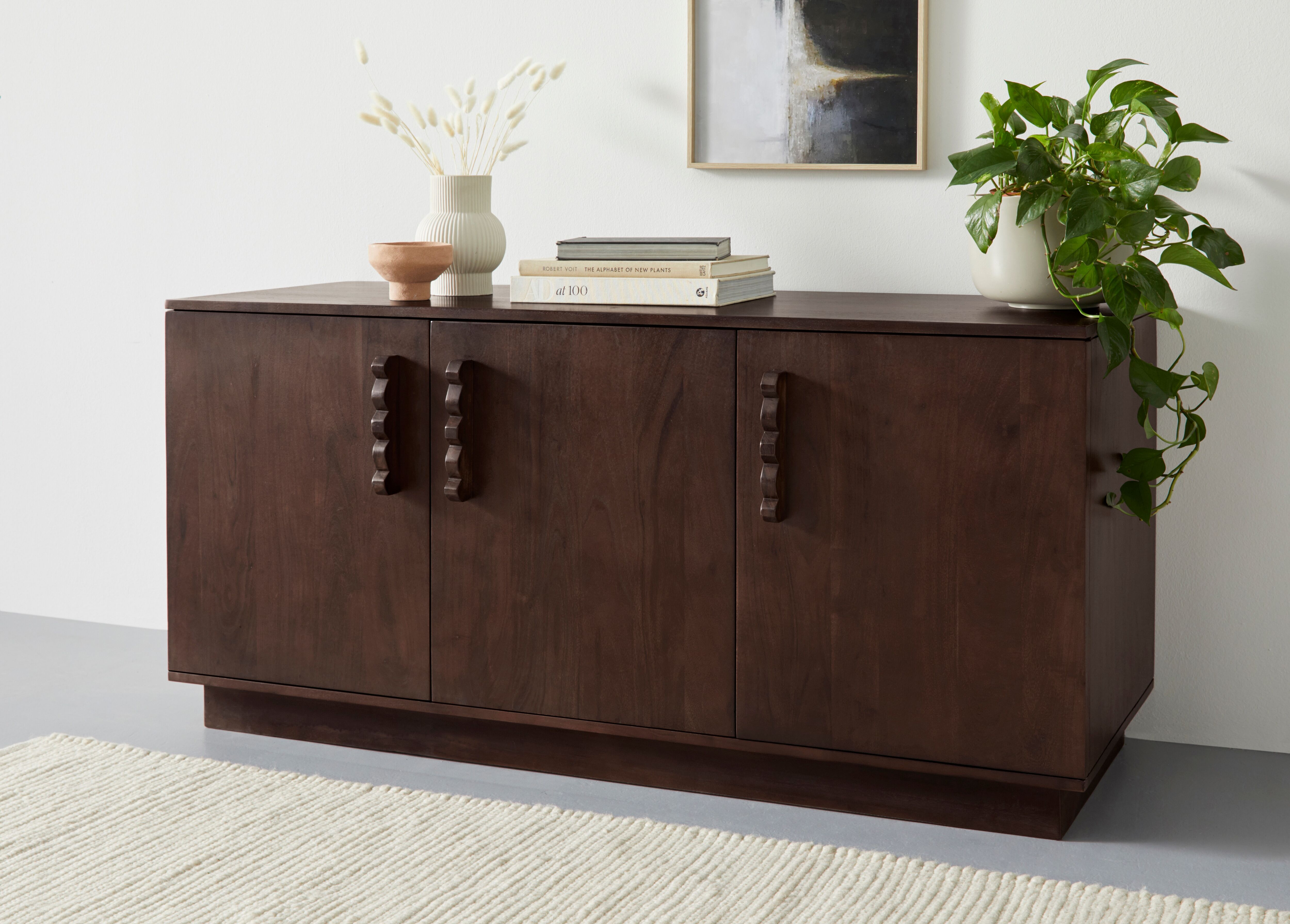 Sideboard "EMINA", braun (dunkelbraun), B:146cm H:68cm T:54cm, FSC-zertifiziertes Massivholz, LEGER HOME BY LENA GERCKE, Sideboards, Sideboard, Akazie Massivholz, 146cm Kommode, mit Soft-Close und Designgriffen dunkelbraun B/H/T: 146cm x 68cm x 54cm, Akaz