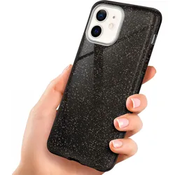 iPhone 12 mini Hülle Glitzer Schwarz – ONEFLOW Glitter Case, 3in1 Silikon, Funkelnd, Stoßfest, Dünn, Glamour-Black
