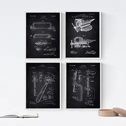 POSTER Set mit 4 Schwarz Patenten Werkzeuge 2 A4 Rahmenlos