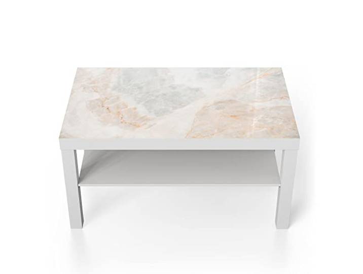 DEQORI Glastisch weiß groß 90x50 cm Motiv Marmorsteinstruktur ausgefallener Beistelltisch aus Glas Hochglanz Couchtisch fürs Wohnzimmer moderner Couch Tisch mit Design