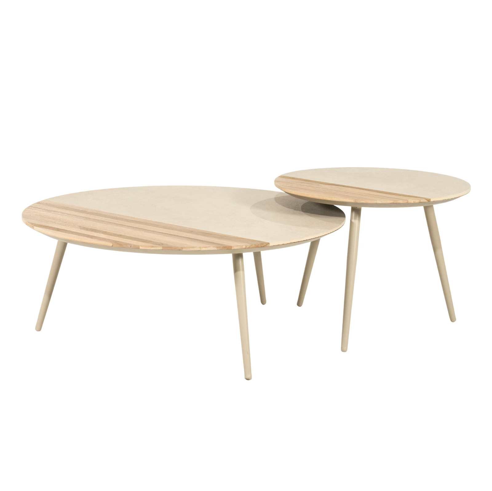 By-Boo Diago Organische Salontafel Set van 2 stuks, Keramiek en Teakhout, Natuurlijk