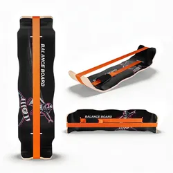 VEVOR Balance Board für Erwachsene (107 cm), Wackelbrett bis 200 kg Belastbar, Gebogenes Balance-Trainingsgerät mit Gurt für Core-Workouts Stehpultübungen Heim-Fitnessstudio Yoga, Orange Schwarz