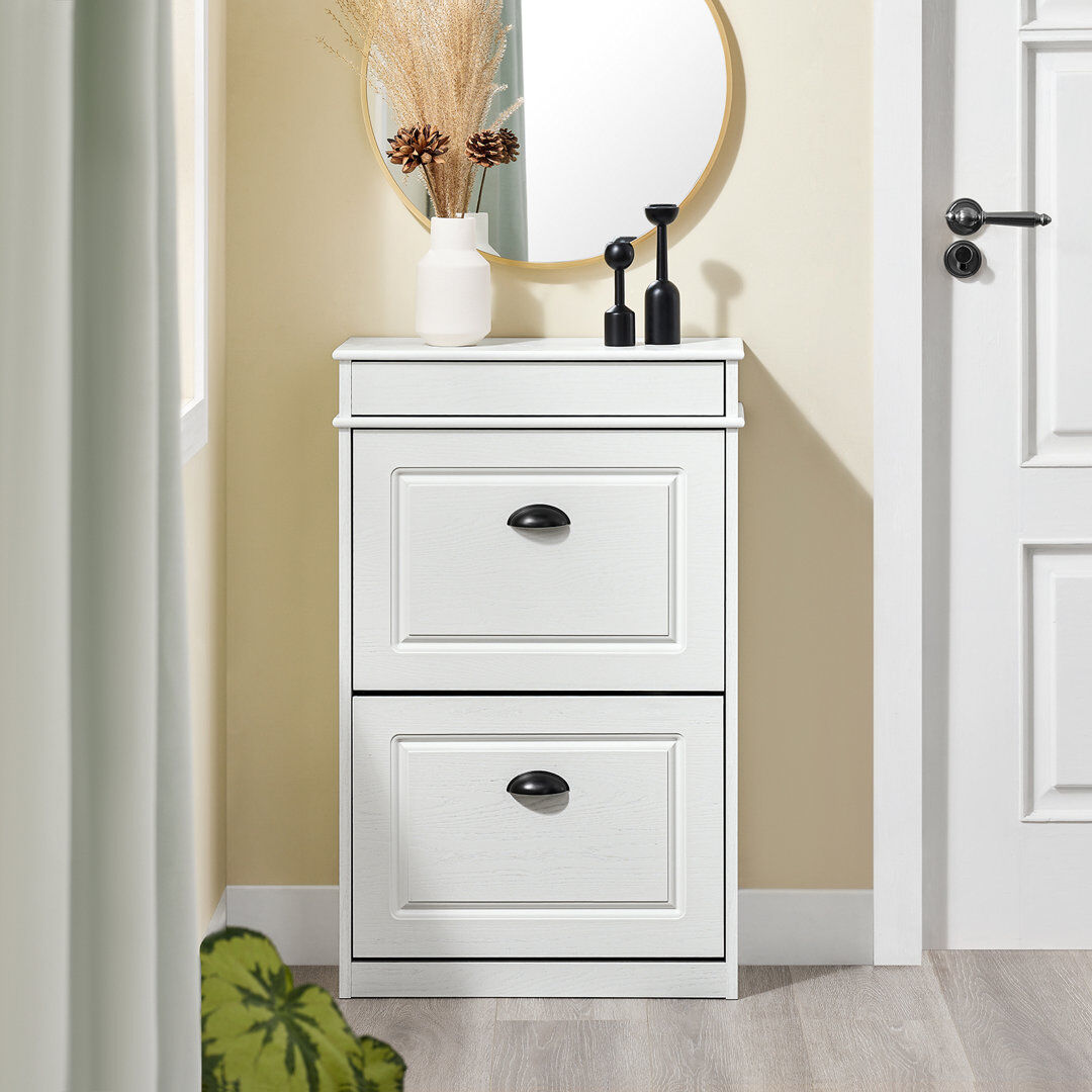 Marlow Home Co. Moriah 8 Pair Flip Down Shoe Storage White Vintage Wood Grain Effect/Black 8