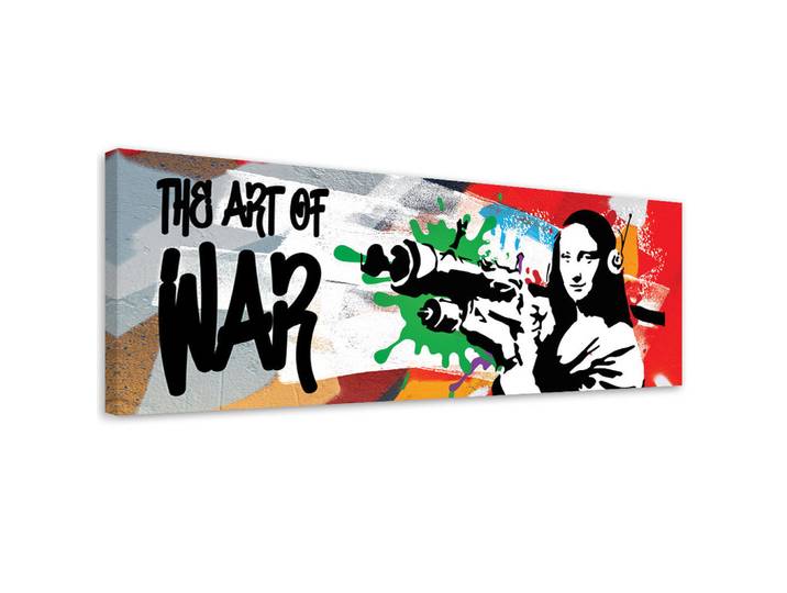 Feeby Wandbild banksy mona lisa und die panzerfaust, Mehrfarbig, Pop-Art, Rechteckig, 90x30 cm, Bilder & Rahmen, Bilder, Leinwandbilder