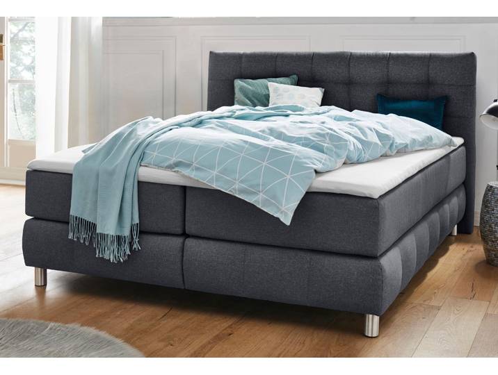 Boxspringbett, Strukturstoff, Anthrazit, 174×231 cm, 7-Zonen-Matratze, Skandinavisch, andas