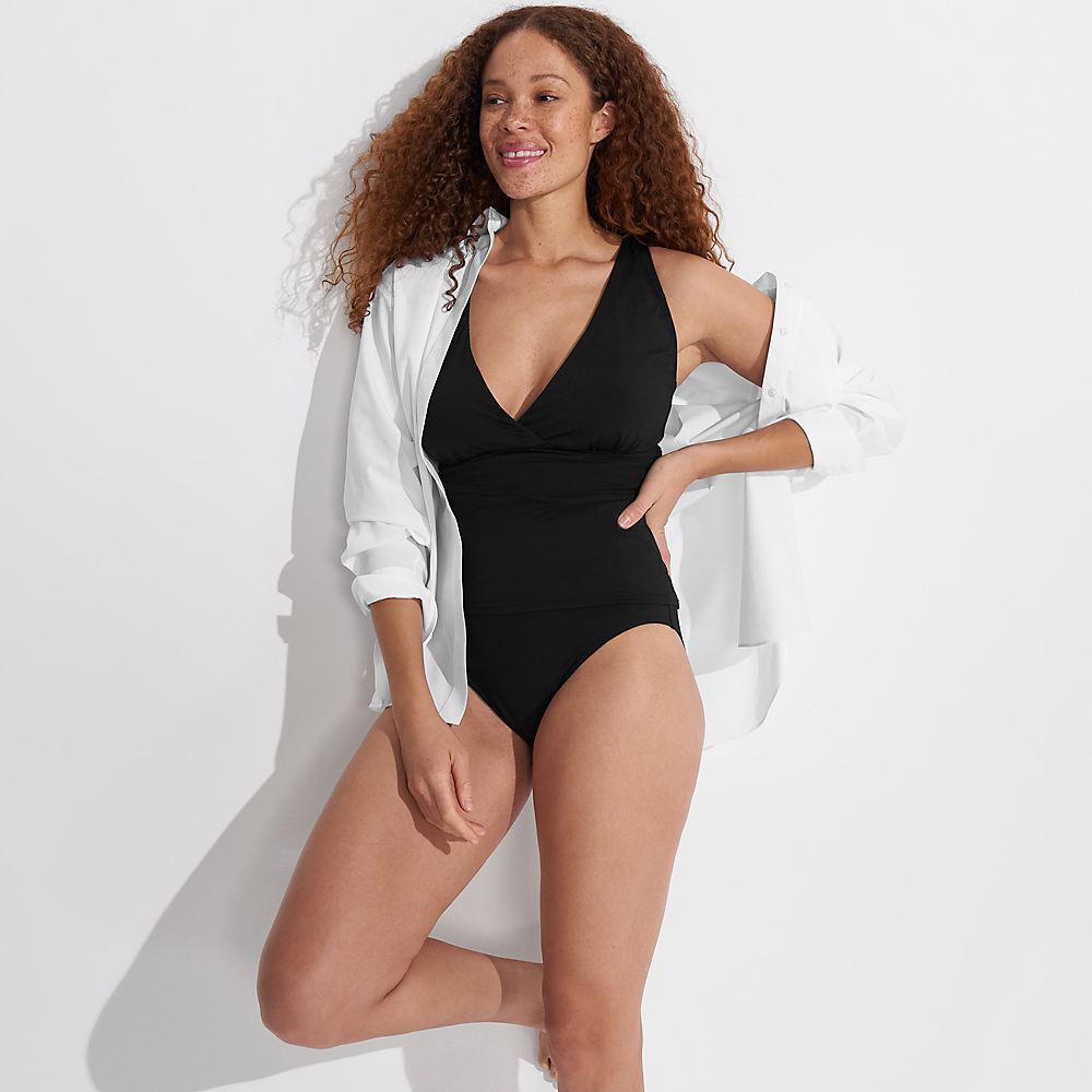 Tankinitop mit V-Ausschnitt für Damen in E-Cup, Damen, size: regular, Schwarz, Nylon-Mischung, by Lands' End
