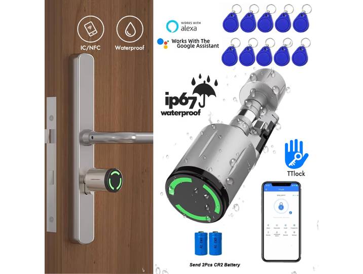 Serrure de porte intelligente, étanche IP67, contrôle Euro TTlock, cylindre, contrôle par application TTLock, Anti-perceuse, accès à distance, serrure électronique
