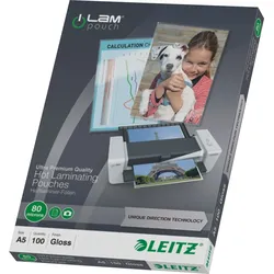 LEITZ Laminiertaschen iLAM A5 80mic glänzend VE=20x100 Stück