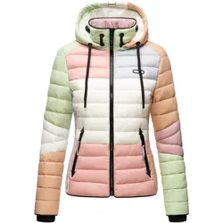 NAVAHOO Damen Steppjacke leichte Übergangsjacke mit Kapuze im Colourblocking Stil Lulana Multikulti