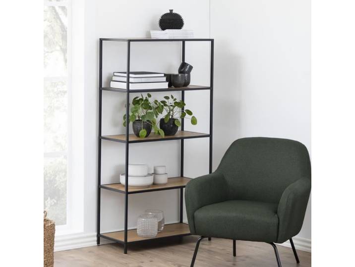 Bibliothèque KRAPINA 150 cm chêne/noir 5 tablettes style industriel SELSEY