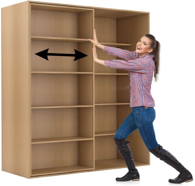B2B Partner Zweireihiges Schiebe-Bücherregal DOUBLE, 1800 x 700 x 2000 mm, Buche