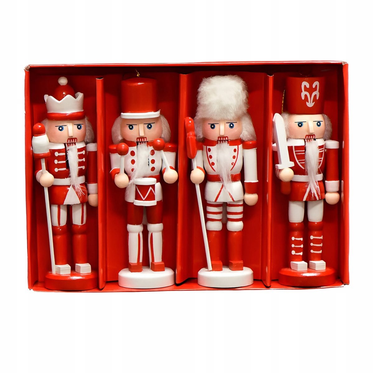 Set van 4 houten kerstman figuren voor kerstboom decoratie