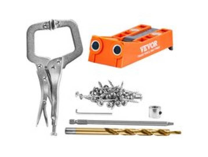 VEVOR Kit de Gabarit de Trou de Poche Profondeur Réglable 12,7-38,1 mm Système de Trou de Poche en Nylon Renforcé Gabarit de Perçage Oblique Kit Complet avec 1 Pince en C pour Travaux de Menuiserie