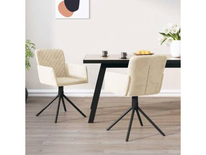 KGHFDVB 2 Drehbare Esszimmerstühle Samt Creme mit Armlehnen 360 Grad drehbar, Metall- und Sperrholzrahmen, Schaumstoffpolsterung, 110 kg Belastbarkeit
