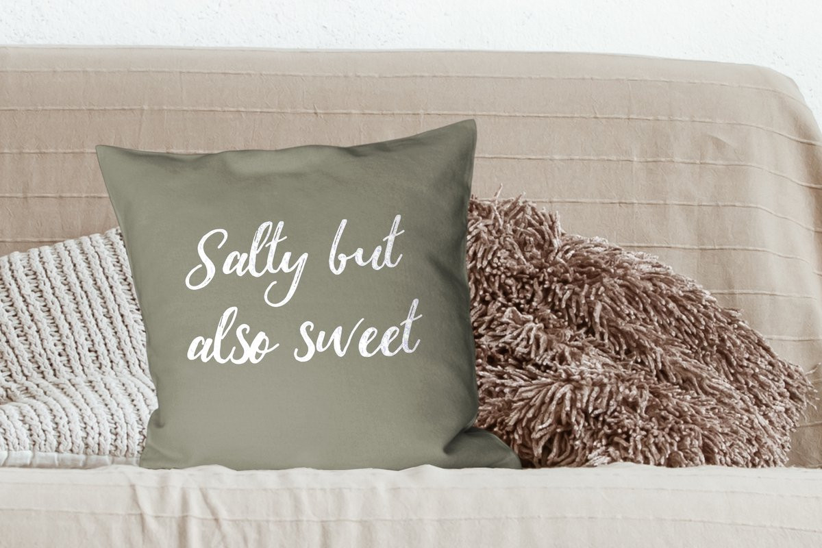 PillowMonkey Sierkussen Salty but also sweet met quotes - 50 x 50 cm