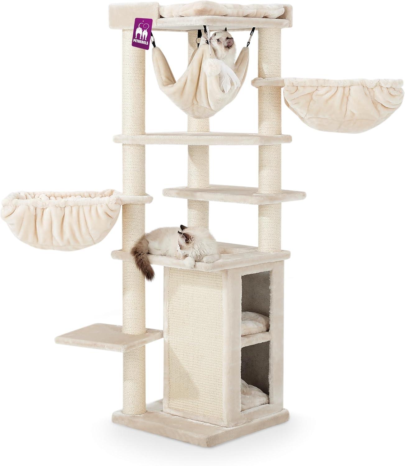 Kratzbaum Petrebels Ramses Katzenkratzbaum, 158 cm hoher Katzenkratzbaum mit Hängematte, Beige/Creme