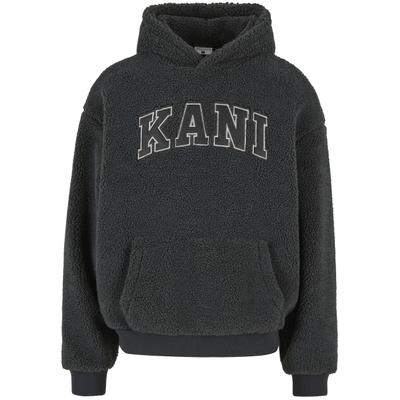Kapuzensweatshirt KARL KANI "Karl Kani Karl Kani Serif Teddy Hoodie", Herren, Gr. S, grau (anthrazit), 100% Polyester, bedruckt, Rundhals, Sweatshirts