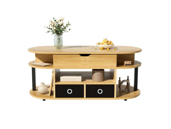 Flora Grace Couchtisch 105/50/45-60 cm mit Hebefunktion und Stauraum in Holzoptik/Schwarz, 50x60x105 cm, Wohnzimmer, Wohnzimmertische, Couchtische