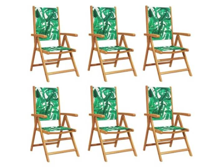 GHVBNMF 6er Set Klappstühle Akazienholz Gartenstühle Verstellbar Grün 6 verstellbare Hochlehner Klappstühle aus massivem Holz mit Blattmuster Bezug für Terrasse, Balkon und Außenbereich.
