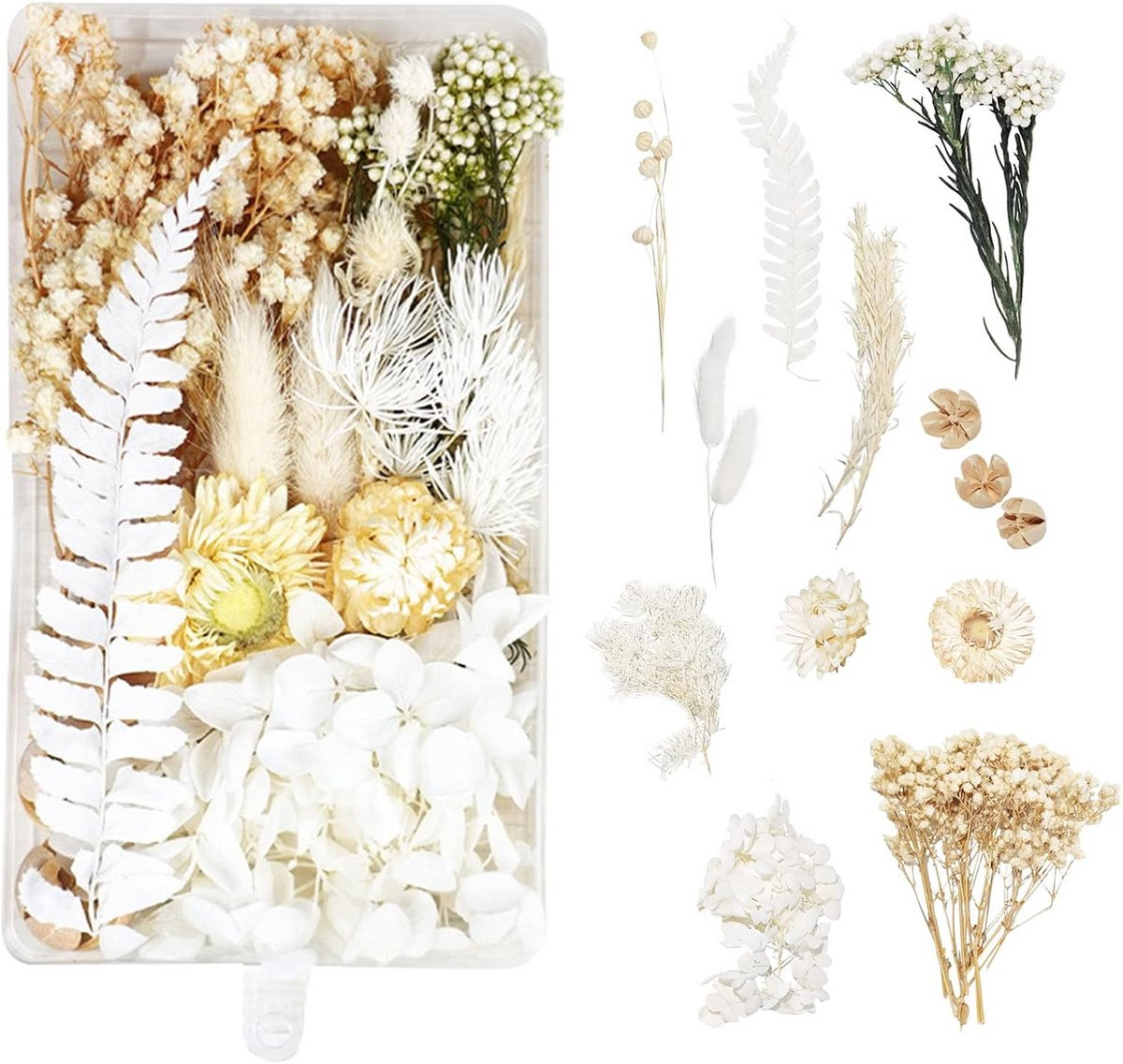 Boeket witte droogbloemen voor decoratie van epoxyhars en kaarsen