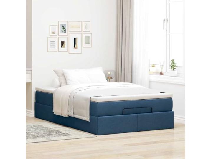 KTHLBRH Boxspringbett 120 x 200 cm mit Federkernmatratze Hydraulisches Heben, blauer Stoff, Lattenrost, Tragkraft 280 kg